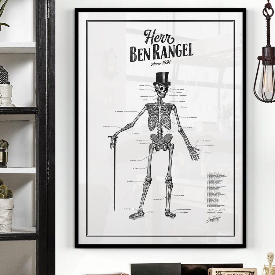 Grafstad Designbyrå Poster Herr Ben Rangel skelett vit